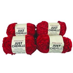 Premier JUST CHENILLE Yarn 65 yards (Lot of 4) CRIMSON Crochet Super Bulky NEW